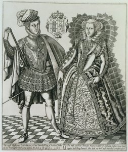 Portrait of Mary, Queen of Scots and Henry Stewart, Lord Darnley from the Book of Kings, Engraved by Renold Elstrack
